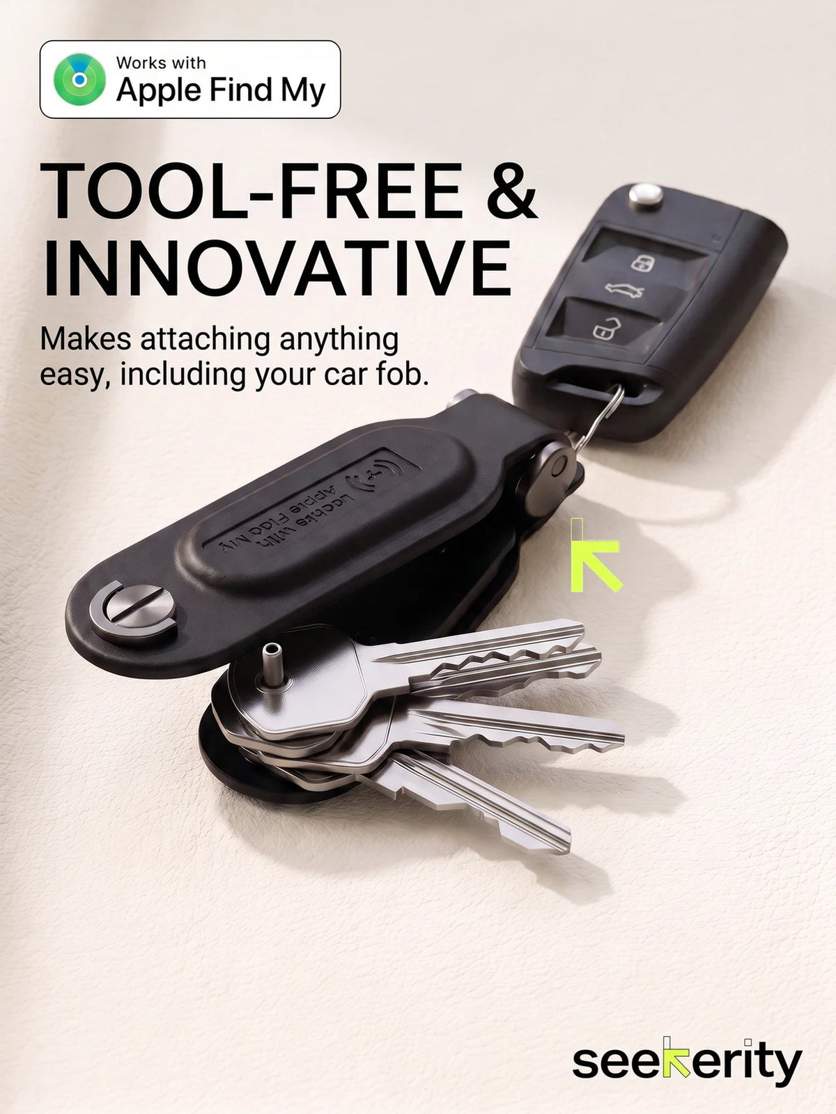 Black leather key organizer with a car fob attached without any tools